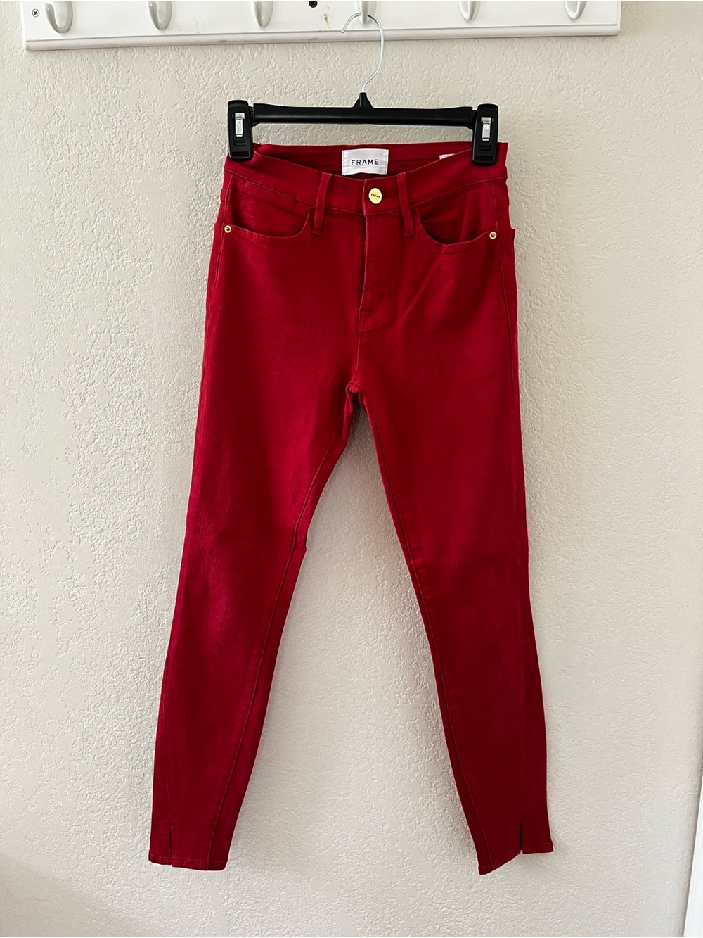 FRAME Denim Red High-Rise Skinny Jeans - Size 25